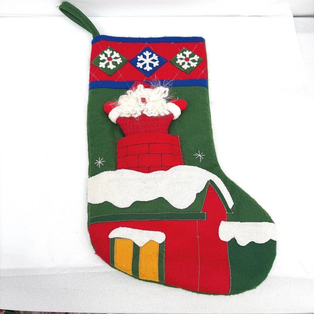 Christmas Stocking 3D Santa Chimney Applique Holiday Decor Felt Mantle